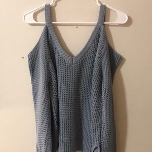 Blue shoulder cut out sweater